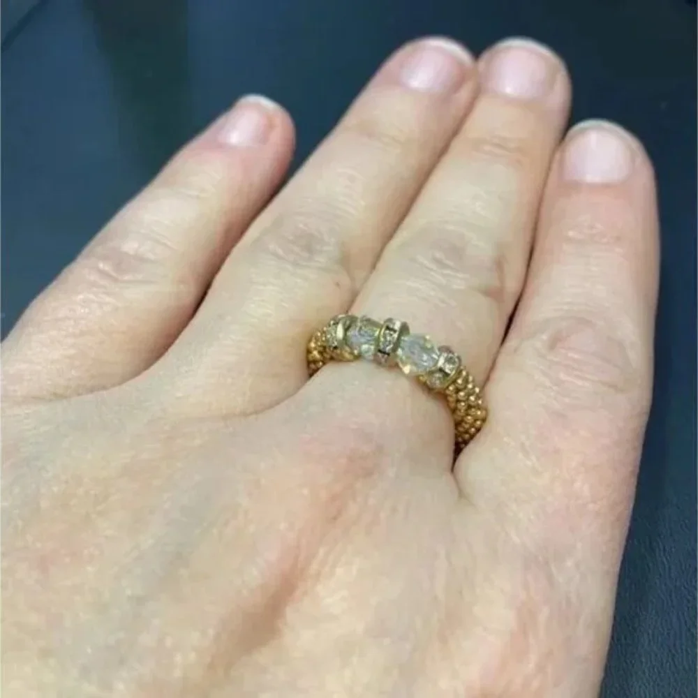 AB Swarovski crystal Stretch ring clear Gold vermeil